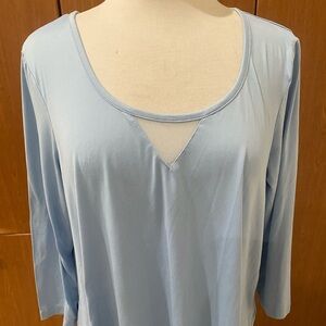 Light  Blue V Neck Blouse Top Size XL 3/4 Sleeve